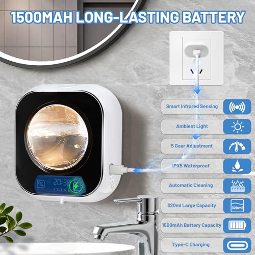 Automatic Soap Dispenser, 320ML Touchless Smart Hand Soap Dispenser, 5 Adjustable Soap Levels, Rechargeable Wall Mounted Electric Foam Soap Dispenser for Bathroom Kitchen Office (White) - color: White