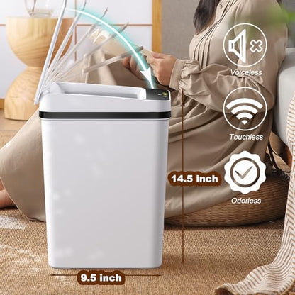 Trash Can Automatic Touchless - 4 Gallons Motion Sensor Bathroom Trash Can | Skinny, Electric, Slim, Plastic - Narrow Garbage Can with Lid - Thin Smart Trash Bin - 15.5 Liters ( White ) - color: White, size: 4 Gal
