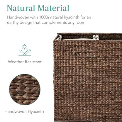 Best Choice Products Large Double Laundry Hamper with Lid, Natural Handwoven Water Hyacinth, 2 Sections w/ 2 Machine Washable Linen Liner Bags, Portable, Handles - Espresso - color: Espresso