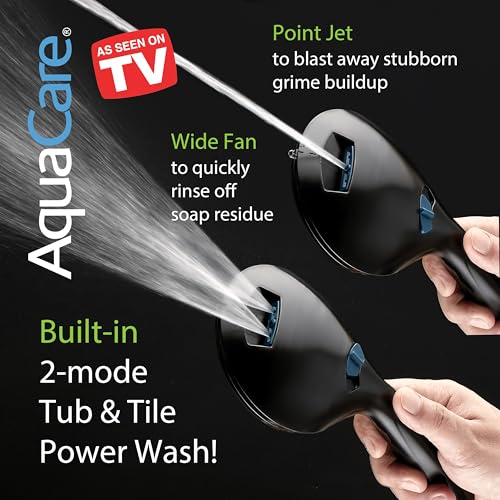 AquaCare New 8-mode High Pressure Handheld Shower Head w/ 2-way Power Wash | Stay Clean Nozzles, Dual Power Wash for Tub, Tile & Pets, Long 6 ft. Stainless Steel Hose, Wall & Overhead Brackets / Black - color: Black