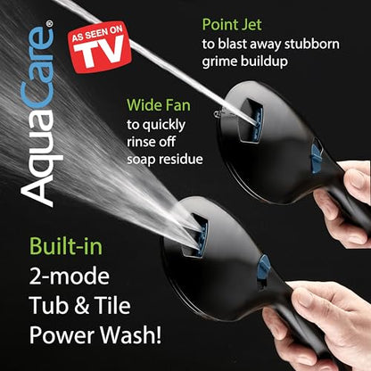 AquaCare New 8-mode High Pressure Handheld Shower Head w/ 2-way Power Wash | Stay Clean Nozzles, Dual Power Wash for Tub, Tile & Pets, Long 6 ft. Stainless Steel Hose, Wall & Overhead Brackets / Black - color: Black