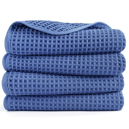 POLYTE 430 GSM Poly Blend Microfiber Quick Dry Waffle Hand Towel, 16x30 in | 4 Pack, Oversize, Lint Free, Quick Dry, Hanging Loop - color: Royal Blue