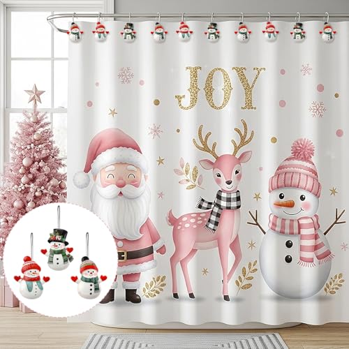 Colingmill 12 Pcs Christmas Snowman Shower Curtain Hooks Xmas Snowman Shower Curtain Hooks Holiday Bathroom Rust Resistant Decor Rings for Winter Bathroom Bedroom Farmhouse Decorations - style: Snowman