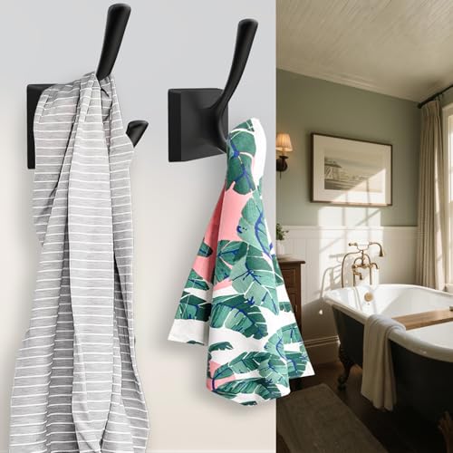 TOFIIGREM Black Wall Hooks Coat Hooks, Mudroom Hooks Bathroom Hallway Hooks for Hanging Clothes Robe Towel Backpack, Heavy Duty Decorative Hooks Modern Double Towel Hooks (6 Pack, Black) - size: "Cylindrical" Shape 6 Pack