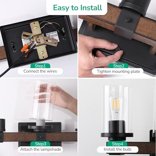 EDISHINE Farmhouse Vanity Lights for Bathroom, 3-Light Bathroom Vanity Lights Over Mirror, Wall Sconce with Clear Glass Shades for Vanity Table, Living Room(E26 Base) (Pack of 2) - size: 3-Light with Clear Glass Shade (Pack of 2)