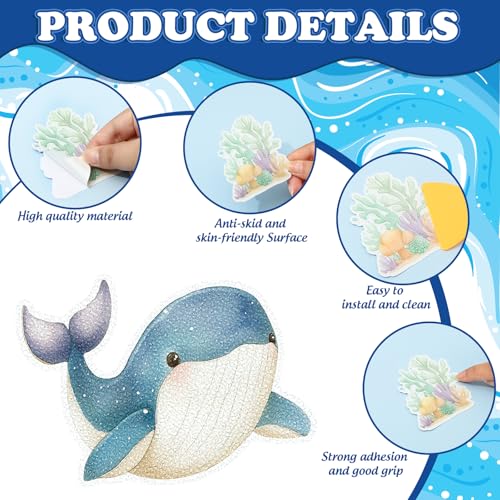 Whaline 24Pcs Ocean Animal Bathtub Non Slip Stickers Cute Sea Creature Anti Slip Adhesive Shower Decals with Scraper for Summer Bathroom Shower Floor Stairs Decor