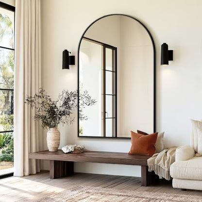 Arched Bathroom Mirror, 55"x35", Black - color: Black, size: 55"L x 35"W