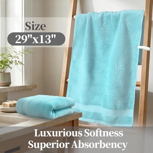VOOVA & MOVAS Aqua Green Hand Towels 2 Pack, 100% Cotton, 13x29 in | Lightweight Fluffy, Absorbent & Quick Dry, Fade Resistant, Built-in Hanging Loop, Gentle on Skin - color: Aqua