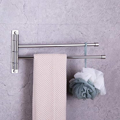 GERZWY Bath Towel Rack Hanger Towel Holder Organizer Bathroom Swing Arm Towel Bars 2-Arm Wall Mount Stainless Steel Polished Finish - color: Polished