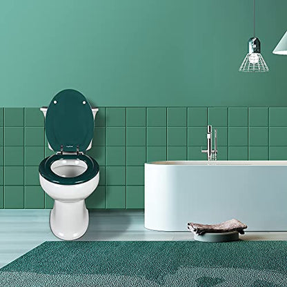 Angol Shiold Wood Toilet Seat, Zinc Alloy Hinges (Elongated, Dark Green) | Elongated Toilet Seat, Scratch Resistant Wood Surface, Easy to Install and Clean - color: Dark Green, size: Elongated