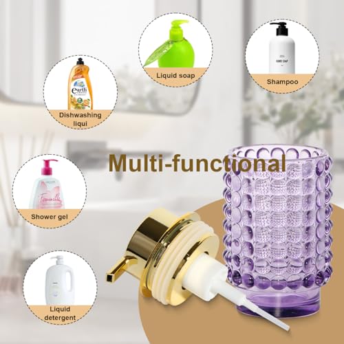 Glass Foaming Soap Dispenser, Purple Foam Hand Soap Dispenser, Bathroom 12 Oz Large Bottle with Gold Pump, Refillable Lotion Pump Container for Bathroom, Kitchen,Hand Soap, Dish Soap, Shampoo - color: Purple