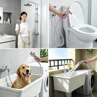 Shower Hose, 59 Inch Extra Long Flexible Stainless Steel Handheld Showerhead Hose Extension with Brass Insert and Nut, Anti-Kink Shower Head Hose Replacement (Chrome, 59 Inch) - color: Chrome