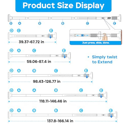 Tension Curtain Rod，40-166IN(3.33-13.83Ft) 2PCS One-Click Fast Extension Rod Easy to Install White Long Outdoor Curtain Rods No Drilling Never Rust - color: White, size: 40-166 inch 2pcs