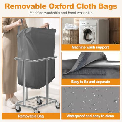Hodonas Laundry Basket with Wheels, Rolling Laundry Hamper, 46 Gallons (170L), Removable and Machine Washable Liner, Steel Frame, Large Laundry Cart for Laundry Room, Bedroom, Bathroom, Dorm - Grey - color: Gray