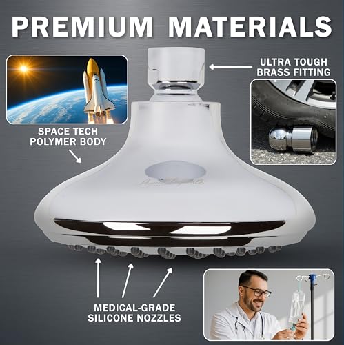 High Flow Shower Head - 2.5 GPM - Polished Chrome | 4 Inch Wall Mount Water Saving Bathroom Showerhead Nozzle For Boosting Low Pressure Showers With Adjustable Brass Ball Joint - color: Polished Chrome
