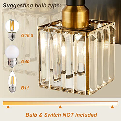 Modern Crystal Bathroom Vanity Light 2-Lights Black and Gold Bathroom Light Fixtures Over Mirror Bath Wall Sconce Lighting with Adjustment Angle - color: Black Gold-Square Shade, size: 2-Light