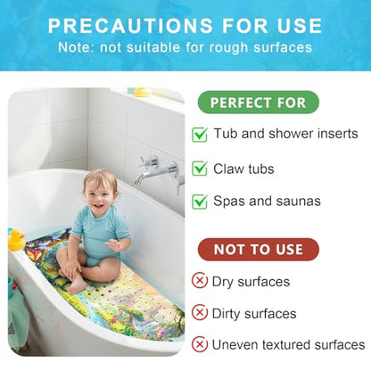 Upgrade Cartoon Baby Bath Mat Non Slip - 40"x16" Extra Long Bathtub Mat for Baby Eco Friendly Durable Bath Mat for Tub Non Slip Kids Tub Mat with Suction Cups, Machine Washable and No Fading, Dinosaur - color: G-dinosaur-3