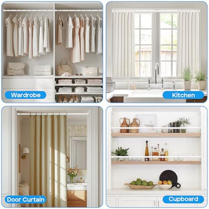 Tension Rod 28 to 48 inch, Adjustable Curtain Rods No Drilling Spring Rods Extendable Pressure DIY Tension Rod for Window Closet Kitchen, White - color: White, size: 28" to 48"-1Pc