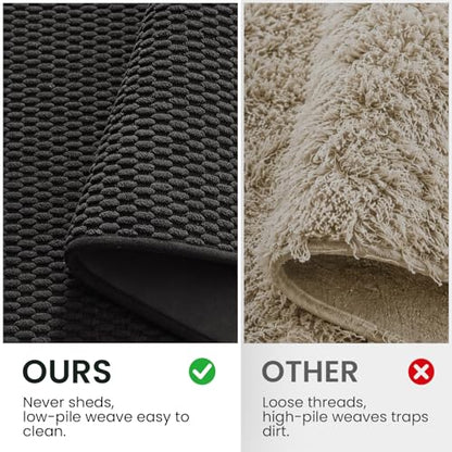 TYUU Bath Mat Set 2 Piece, Thin Bathroom Rugs Non Slip Washable Quick Dry | Non Slip Quick Dry Soft Absorbent Thin Low Pile Bathroom Mats, Washable Bath Rugs 2 Piece Set 16x24 in. Black - color: Black, size: 16"x24" + 16"x24"
