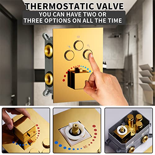 Gold Shower System 12 Inch Bathroom Luxury Rain Mixer Shower Combo Set Wall Mounted Rainfall Shower Head System Gold Rain Shower Jets Body Sprays System - color: Gold