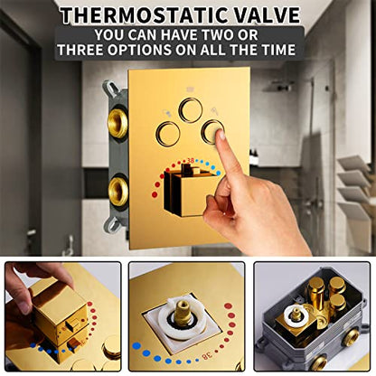 Gold Shower System 12 Inch Bathroom Luxury Rain Mixer Shower Combo Set Wall Mounted Rainfall Shower Head System Gold Rain Shower Jets Body Sprays System - color: Gold
