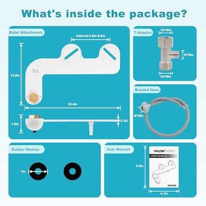 Bidet Attachments for Toilet Seat Non-Electric Cold Wash | Self-Cleaning Retractable Nozzle,Adjustable Water Pressure&Spray Angle,Fits Elongated & Round Toilet,Bamboo Knob,Easy Install