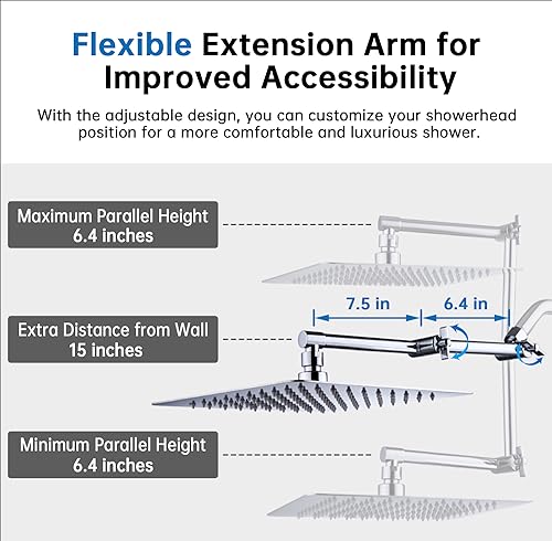 G-Promise All Metal 12 Inches Rainfall Shower Head with Handheld Combo | All Metal, Built to Last, Easy Install, Adjustable Height & Angle for All Heights, Extra Long Hose, Modern Upgrade - color: Chrome, size: 12 Inches