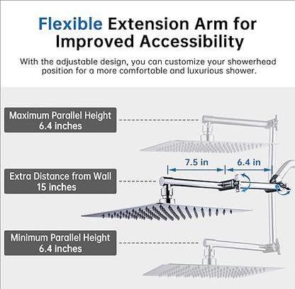 G-Promise All Metal 12 Inches Rainfall Shower Head with Handheld Combo | All Metal, Built to Last, Easy Install, Adjustable Height & Angle for All Heights, Extra Long Hose, Modern Upgrade - color: Chrome, size: 12 Inches