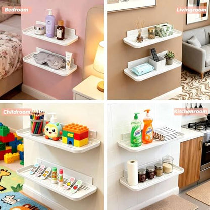 Wall Mounted Floating Shelf, Self Adhesive Shelf, No Drill Adhesive Wall Shelf, Floating Shelves Damage-Free Expand Walls Space for Living Room Kitchen Bathroom (2, White) - color: White
