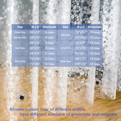 Shower Curtain Liner 75 inch Long, Waterproof Plastic Heavy Duty Shower Curtain with 3 Weighted Magnets, Pebble Pattern No Chemical Smell Shower Stall Curtain Liner, 72W x 75 L Inches - color: Clear Pebble 8g, size: 72"W x 75"L (Pack of 1)