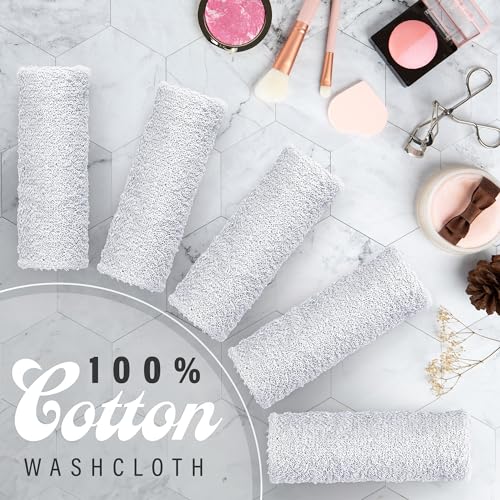 100% Cotton Washcloths 12x12 in, Absorbent, White (10 Pack)