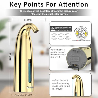 Convenient Automatic Soap Dispenser,4 Adjustable Levels Touchless Hand Sanitizer Pump with Infrared Sensor, Countertop Electric Dispenser for Bathroom,Kitchen - color: Polished Brass