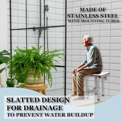 Resin Shower Seat with Legs, ADA Heavy Duty Shower Chair for Elderly & Disabled - 304 Stainless Steel - Folding, Wall Mounted - 28'x21' Right Hand - 600lbs Max Weight - size: 28" x 21" Right Hand