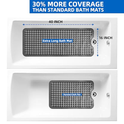 MOONFLY Shower and Bathtub Mat,40x16 Inches,Extra Long Non Slip Mats with Suction Cups and Drain Holes, Machine Washable and Anti Slip Bathmats, Bathroom Mats for Tub Nonslip (Translucent Black) - color: Translucent Black