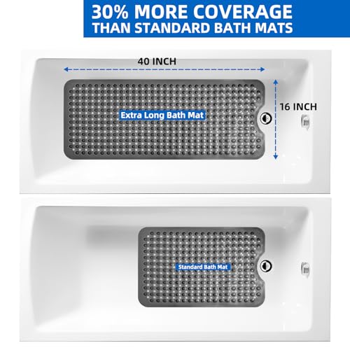 MOONFLY Shower and Bathtub Mat,40x16 Inches,Extra Long Non Slip Mats with Suction Cups and Drain Holes, Machine Washable and Anti Slip Bathmats, Bathroom Mats for Tub Nonslip (Translucent Black) - color: Translucent Black