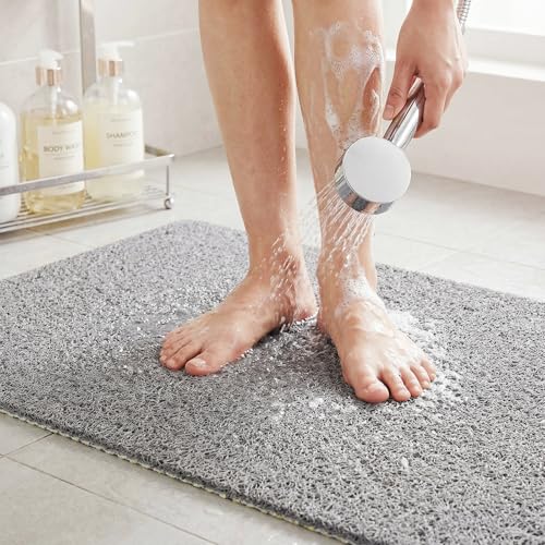 PVC Loofah Shower Mat 32"x16", Soft Textured Non Slip Bath Mats for Inside Shower, Shower Mats with Drain, Washable, Quick Drying Bath Mats for Bathroom Wet Areas, Grey - color: Grey, size: 16" x 32" (Rectangular)