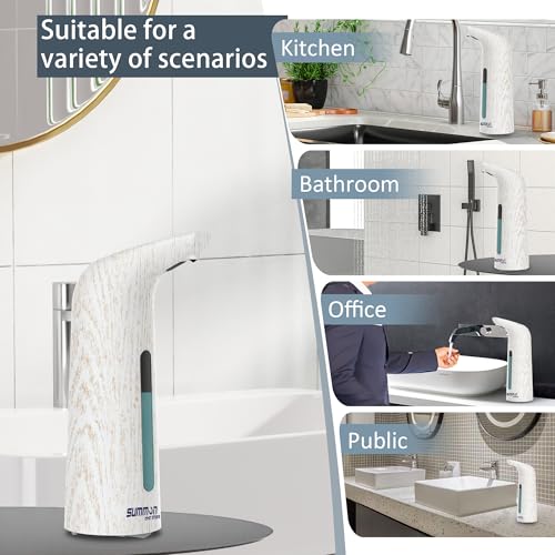 Automatic Liquid Soap Dispenser, 4-Level,13.5oz Touchless | Plastic,400ml Electric Battery Operated Hand & Dish Countertop Soap Dispensers with Sensor for Bathroom,Kitchen Sink - color: White Grain, style: Battery
