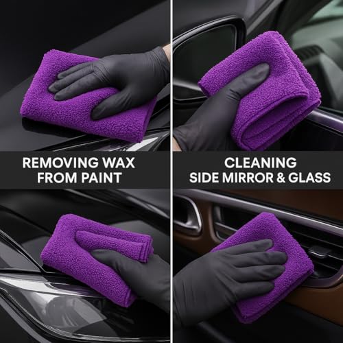 Paks - Edgeless Microfiber Towels 4-Pack - Car Detailing Wash Cloths for Cleaning - 16x16 Car Drying Towel - Lint Free Auto Rags for Polishing & Buffing - Purple & Grey Cleaning Supplies - size: 16 x 16 Inch