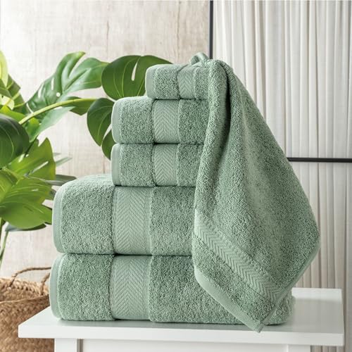 Personalized Towel Set, Custom Bath Towels with Name, Turkish Cotton Green | 6 Pcs Set, 100% Cotton, Embroidered, Monogrammed, Customized Gift For Adults, Wedding, Bridal Shower, Housewarming, Spa - color: Green, size: 6 Piece Towel Set