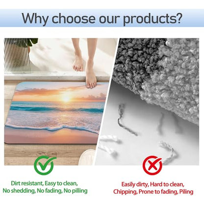 Sunset Beach Bathroom Mat, Non-Slip Rubber Backing Thin Low-Profile Bath Rug, Easy-Clean Bathroom Floor Mat for Shower, Bathtub, Kitchen, or Entryway - color: Sunset Beach