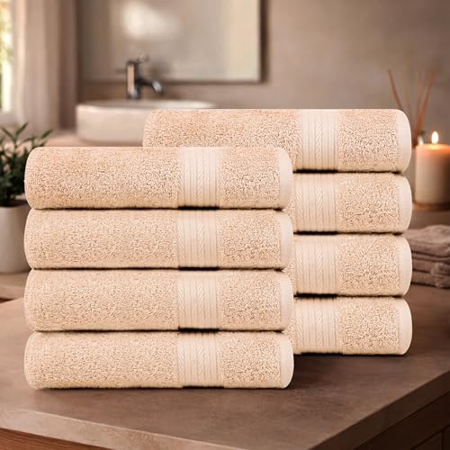 100% Cotton Hand Towels 18x28 Inches, 600 GSM, Soft & Absorbent, Set of 8, Beige - color: Beige, size: Hand Towel Set of 8
