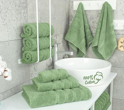American Soft Linen 100% Cotton Luxury Turkish Towels, 6 Piece Towel Set | Soft Absorbent Quick Dry OEKO Tex Standard 100 Certificated Durable Machine Washable Premium Hotel Quality - color: Sage Green