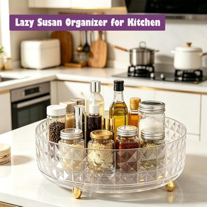 Non Skid Lazy Susan Turntable, Spice Rack Turntable, 9 Inch Spinning Organizer, 360 Degree Rotating Seasoning Organizer for Kitchen Pantry Cabinet Perfume Makeup Cosmetic Refrigerator, Clear