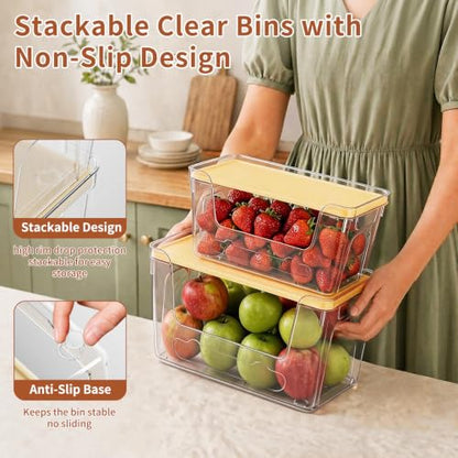 VOOWO Trash Bag Holder, 2 Pack Clear Trash Bag Dispenser with Plastic Lid | Stackable Trash Bag Organizer Fit 13/30 Gallon Bags, Clear Organizer Bins Under Sink for Pantry Kitchen Laundry Room Cabinet