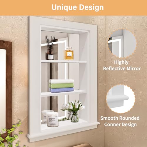 14 x 24 Recessed Medicine Cabinet, White Bathroom Wall Cabinet, 3-Tier Wall Niche with Mirror, for Bathroom Storage - color: White