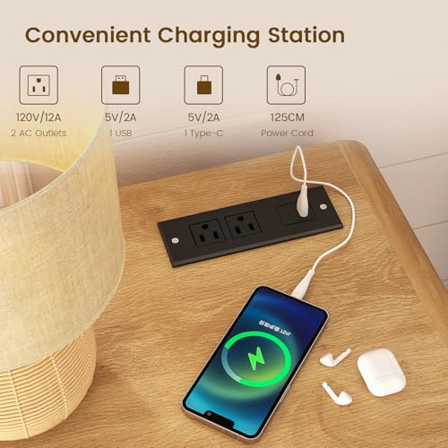 Nightstands Set of 2, Night Stand with 3 Storage Drawer and Charging Station, Modern End Tables Wide Night Stands for Bedroom Sofa Couch Home Office, Natural - color: Unbzx026rd2-zf