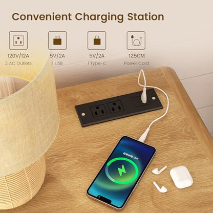 Nightstands Set of 2, Night Stand with 3 Storage Drawer and Charging Station, Modern End Tables Wide Night Stands for Bedroom Sofa Couch Home Office, Natural - color: Unbzx026rd2-zf