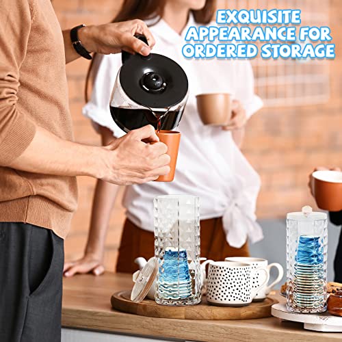Skylety 2 Pcs Bathroom Cup Dispenser with Lid Acrylic Bathroom Cup Holder Makeup Cotton Pad Holder Organizer for 3-4oz Disposable Paper Mug Clear Diamond Pattern Cotton Rounds Container