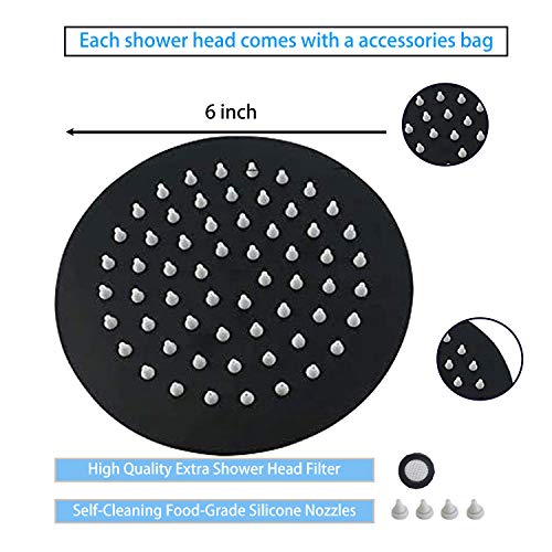 Black Shower Head GGStudy 6 inch Round Rain Shower Heads Stainless Steel High Pressure Ultra Thin Rainfall Bath Shower Self-cleaning Silicone Nozzle - color: Black, size: Round