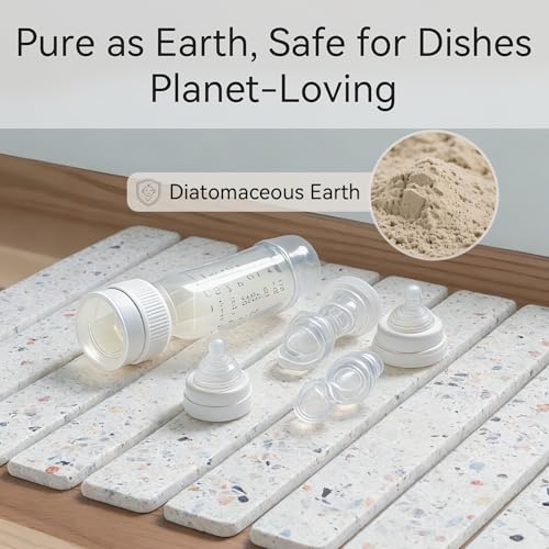 Stone Drying Mat for Kitchen Counter, 24 x 16 inches, Fast Drying Collapsible Dish Drying Mat, Eco-Friendly Absorbent Diatomaceous Earth Mats for Dishes Bottles Cups (Terrazzo) - color: Terrazzo